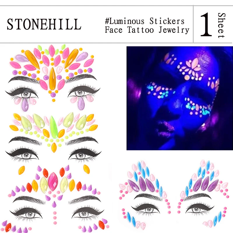 

3D светящаяся татуировка, наклейка, блестящая женская, Временный Сексуальный макияж лица, кристаллы, сделай сам, детская вечеринка, искусственная татуировка, Декор