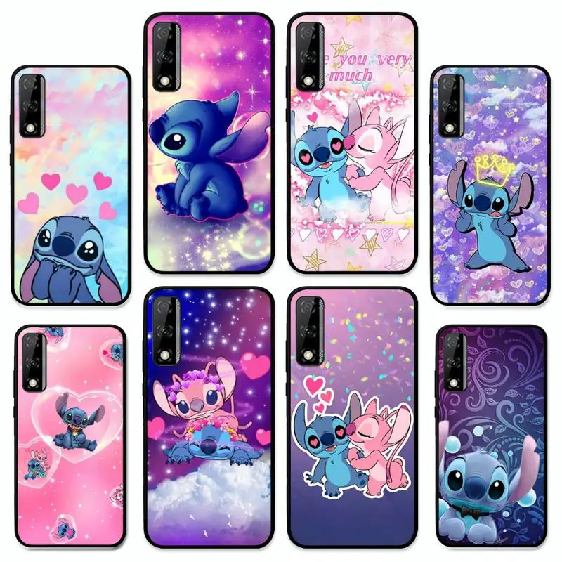 

Bling Angel Kiss Stitch Pink bubble Phone Case for Huawei Y 6 9 7 5 8s prime 2019 2018 enjoy 7 plus cover