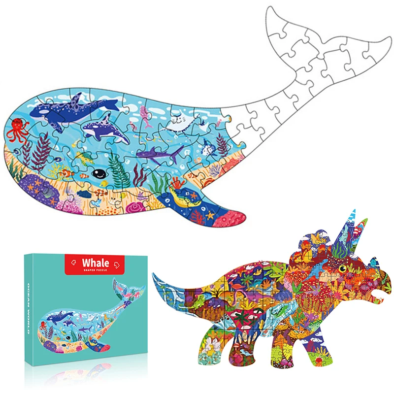 

Kids DIY Handmade Puzzle Triceratops Whale Elephant Lion Shape Jigsaw Educational Toys For Children Baby Birthday Gifts