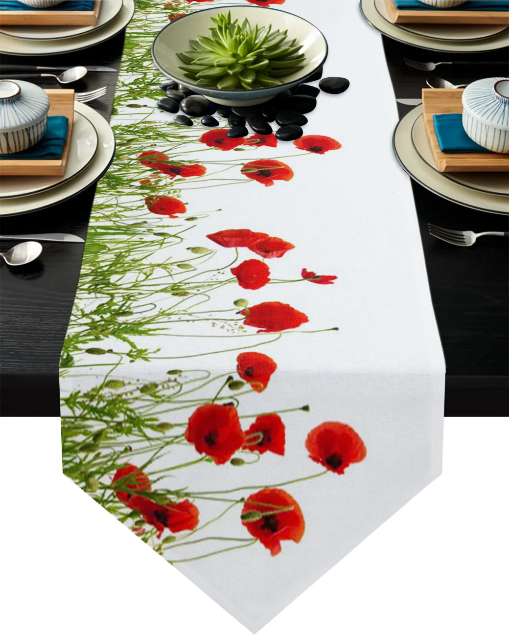 

Field Red Flowers Bouquet Modern Table Runner Home Table Decor Cotton Linen Table Flag Hotel Wedding Tablecloth