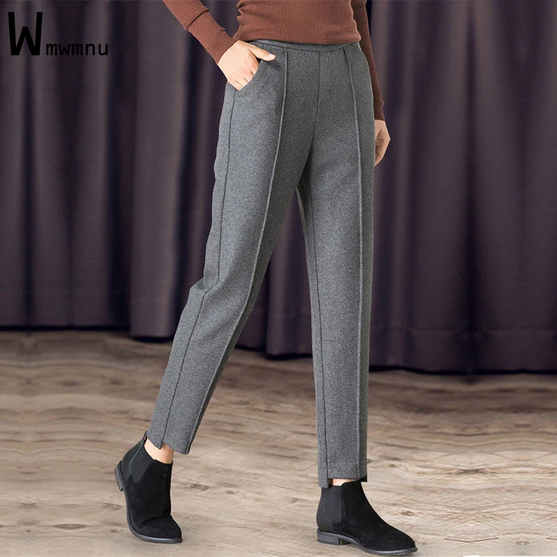 

Брюки женские шерстяные прямые до щиколотки, повседневные офисные однотонные базовые элегантные деловые шикарные штаны с высокой талией для работы в офисе