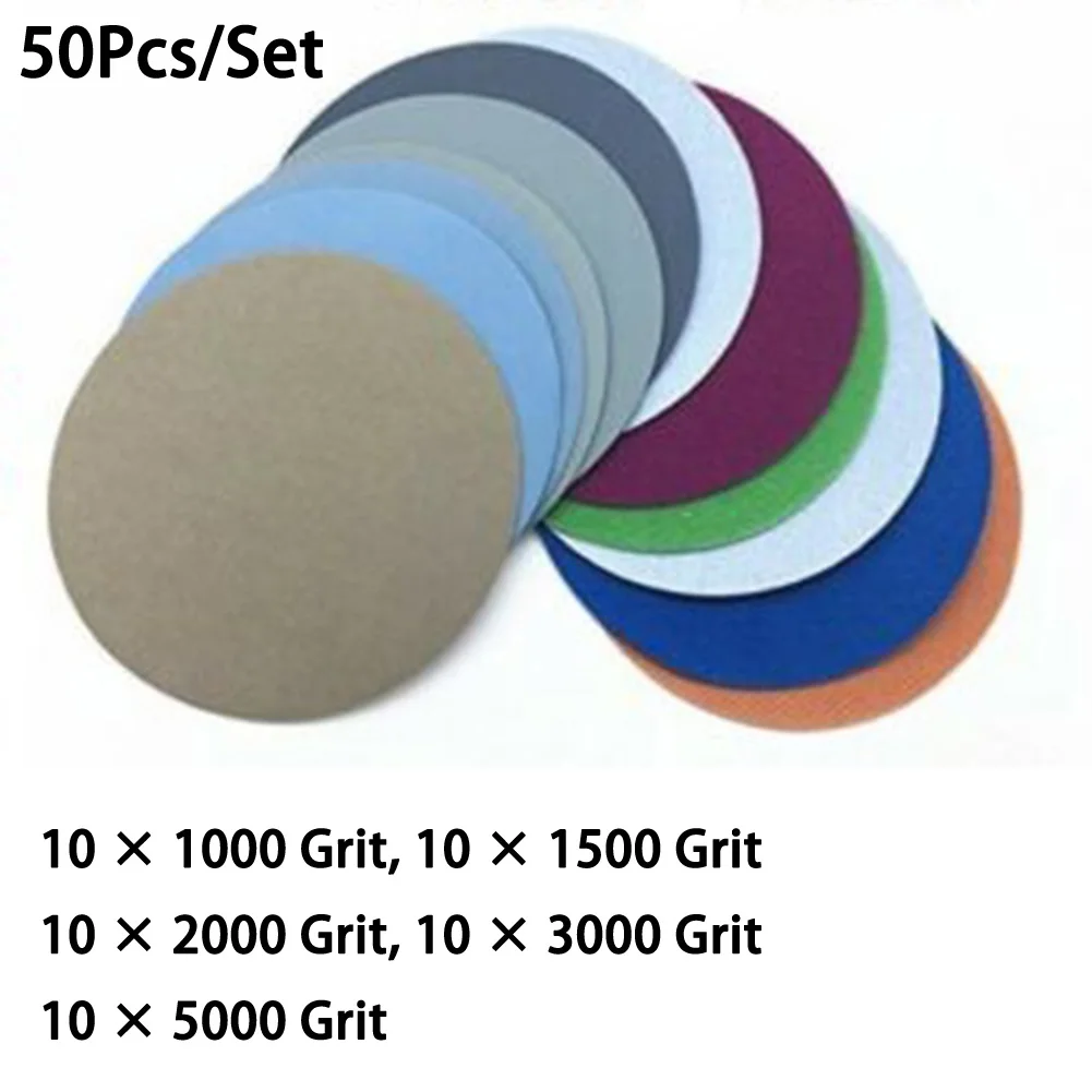 50pcs 5Inch Hook&Loop Wet/Dry 1000 1500 2000 3000 5000 Grit Sand Paper Discs For Grinding Polishing Woodworking Abrasives