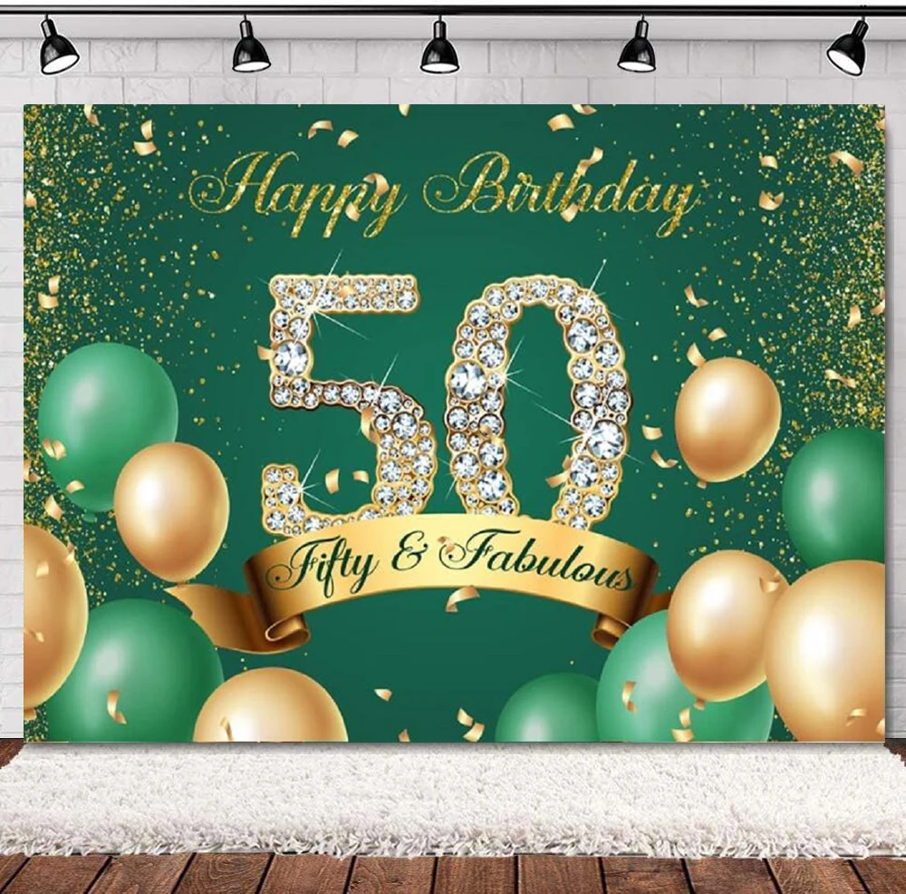 

Фон для фотосъемки с празднованием 50-го дня рождения баннер Блестящий армейский зеленый золотой воздушные шары точки фон для женщин мужчин ...