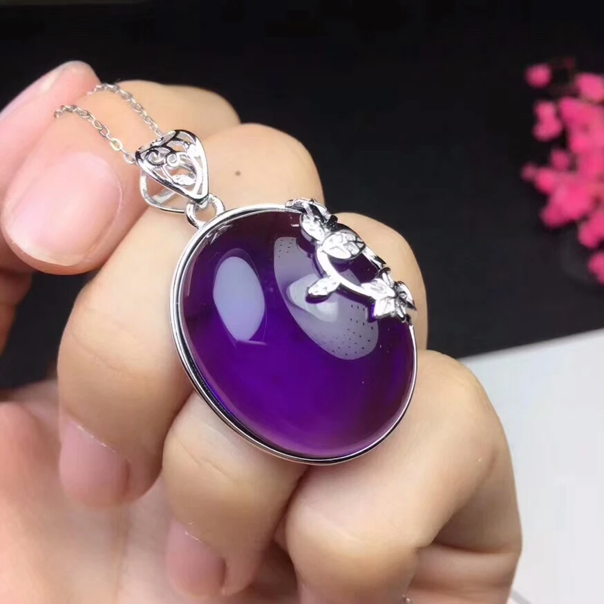 

[MeiBaPJ]Real Natural Amethyst Large Pendant Necklace with Certificate 925 Pure Silver Fine Jewelry for Women