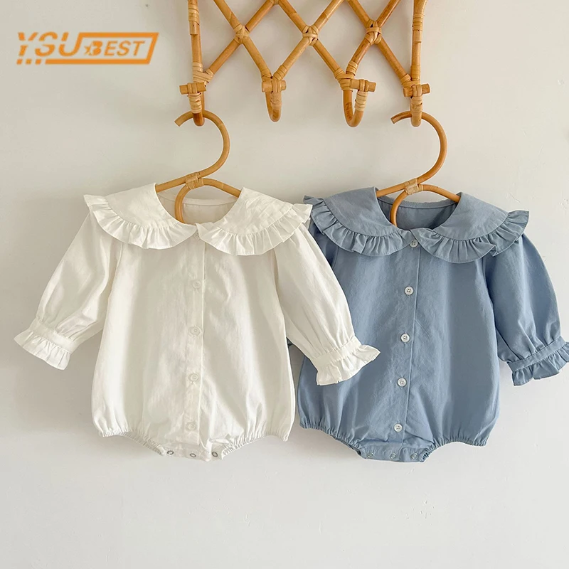 

Комбинезоны с длинным рукавом для новорожденных девочек, однотонные ромперы, одежда на весну-осень