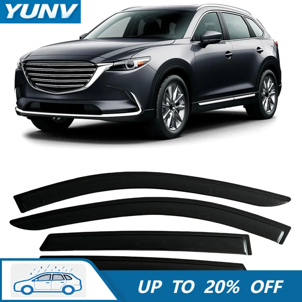 Фото Дефлектор окон YUNV для Mazda CX-9 TC 2016-2024, защита от дождя, боковой вентиляционный дефлектор, накладка на внешнюю сторону, крепление на клейкой лентой. №1