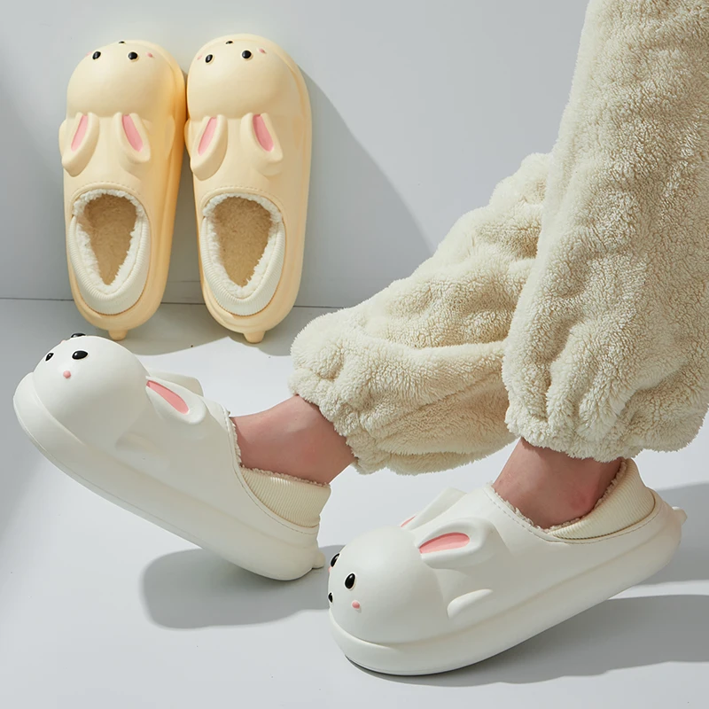 Cut Rabbit Slides Shoes Winter Fur Slippers Women Waterproof Cotton Shoe Women Warm Plush Cartoon Shape Home Slipper Girls Shoes
