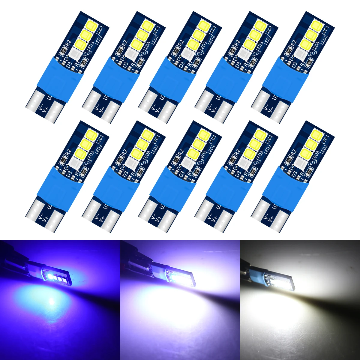 

10 шт. авто Canbus W5W 194 T10 светодиодная сигнальная лампа ледяной синий белый внутренний купол карта лампа для чтения ширина света 12 В универсальный