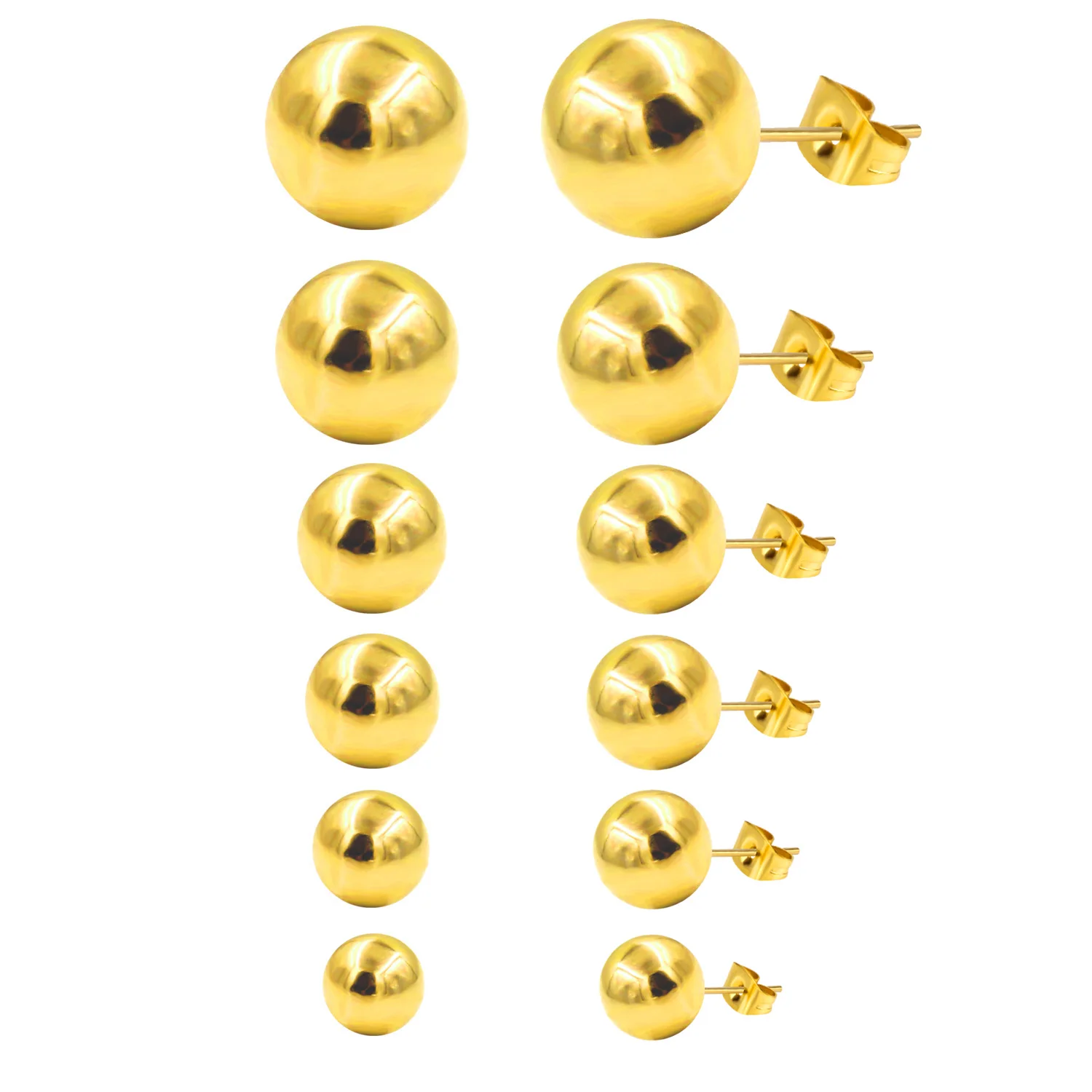 Серьги-гвоздики LUXUSTEEL из нержавеющей стали круглые гладкие украшения с круглым