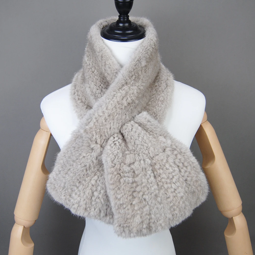 Модный женский зимний шарф из натурального норкового меха теплый мягкий шаль