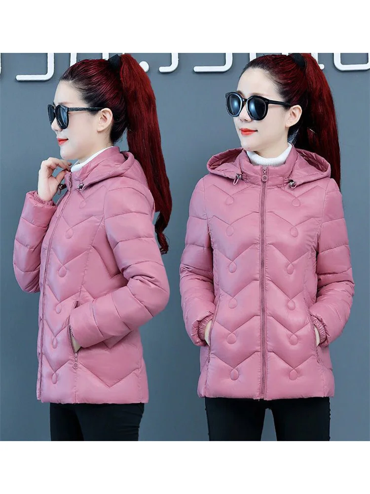 Coat Women Winter Short Cotton Coats 2022 New Fashion Blue Korean Slim Soft Warmth Long Sleeve Hooded Parkas Jacket Feminine