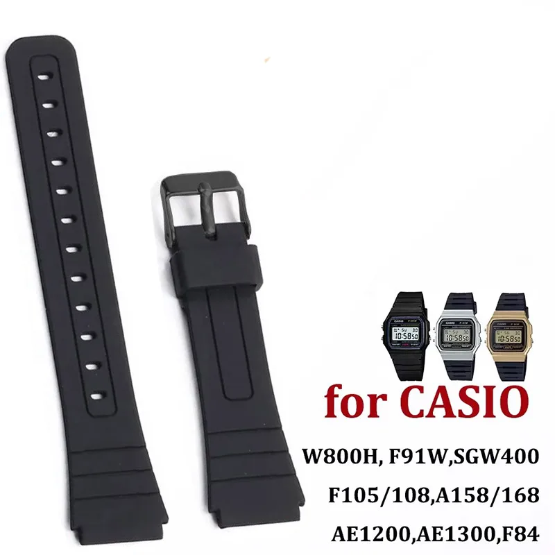 Силиконовый ремешок для часов CASIO F91W W-800H 18 мм W800H SGW400 F84 F105/108 A158/168 AE1200/1300 Мягкий