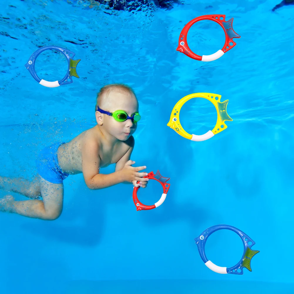 

3pcs Diving Fish Rings Training Game Toys Set Swimming Pool Underwater Throwing Dive Swim Rings Circle Sinking Pool Toys for Kid