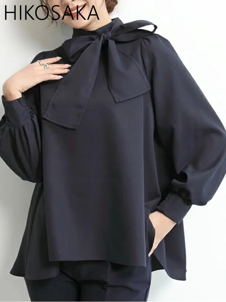 Женская шифоновая блузка в полоску однотонная Свободная рубашка японском стиле