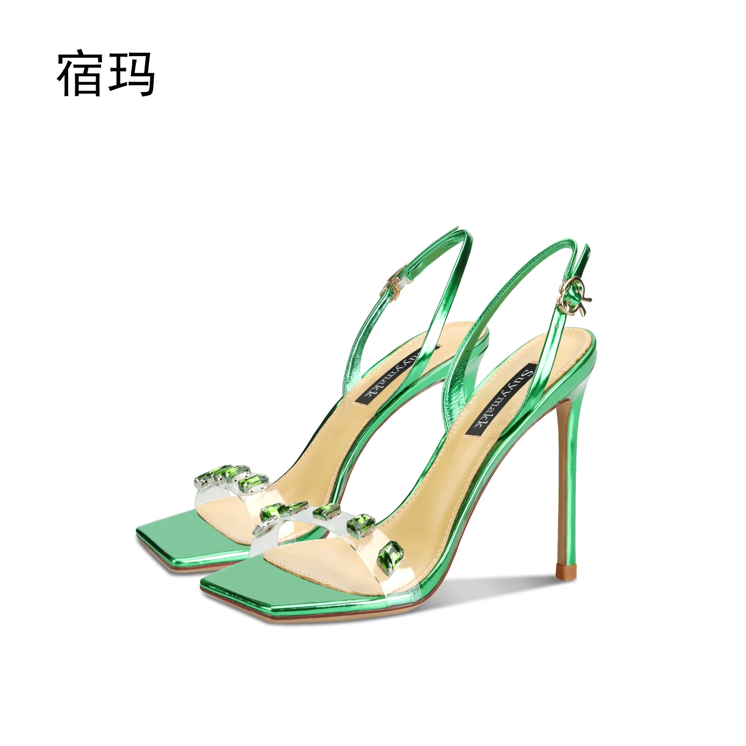 Women's Sandals Summer 2023 New Ankle Strap Genuine Leather Open Toe High Heels Crystal Fashion Casual Stilettos Ladies Shoes