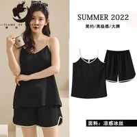 flame of dream pajamas womens thin summer ice silk suspender shorts chiffon two piece suit vest home clothes summer 221398