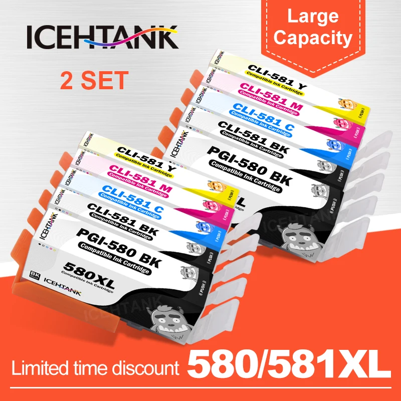 

ICEHTANK Compatible for Canon PIXMA TR7550 TR8550 TS6150 TS6151 TS8150 printer PGI-580 CLI-581 PGI580 CLI581 XL Ink Cartridge