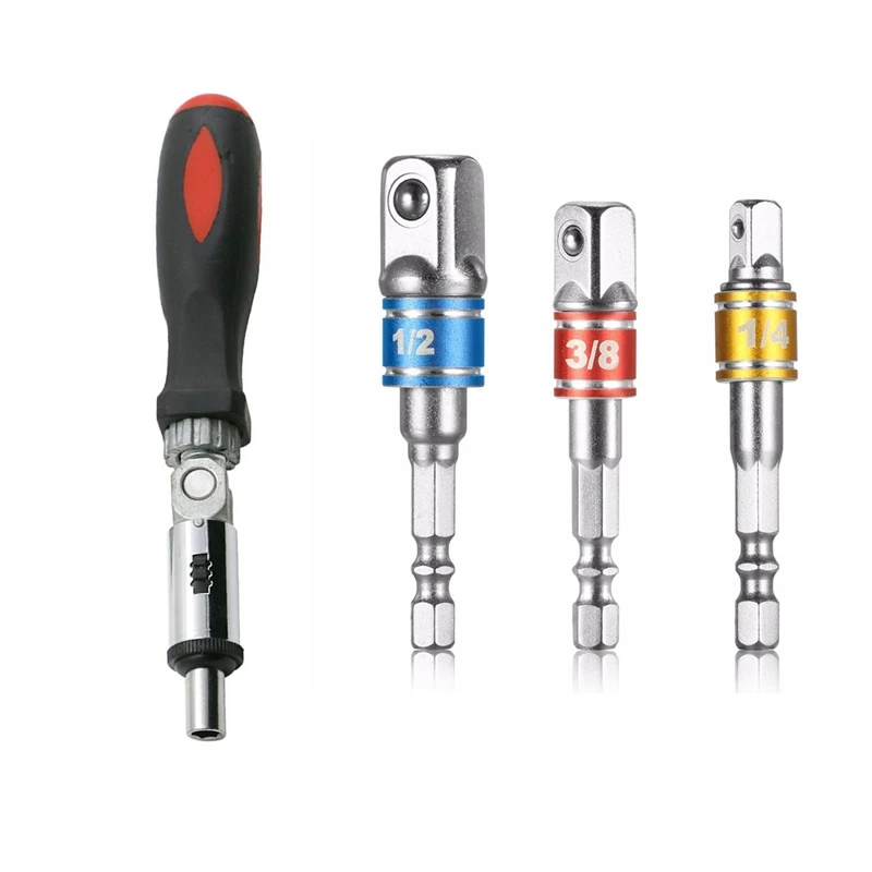 

1 шт. многофункциональная храповая отвертка 0-180 градусов 1/4 дюйма внутри шестигранник и 1 комплект/3 шт.