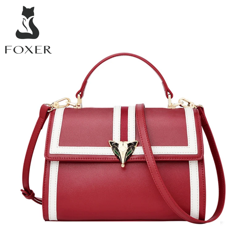 FOXER Office Female Large Capacity Split Leather Messenger Bag Luxury Stylish Trend Knitting Shoulder Bag Lady Versatile Handbag