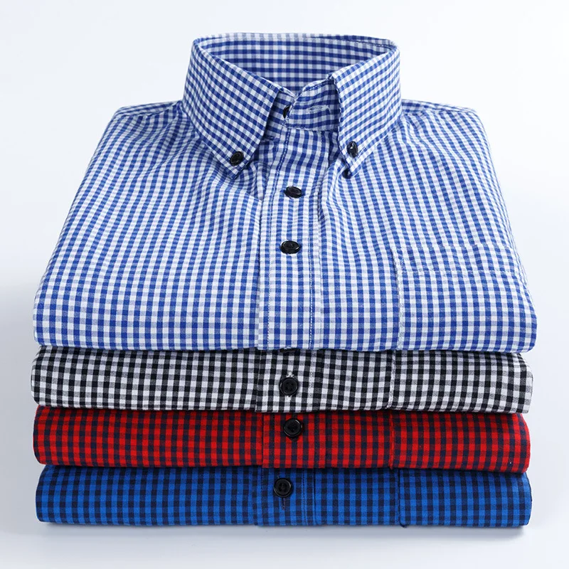 

casual inch shirt Europe and the United States hot-selling shirt fat cotton plaid brushed shirt men's long-sleeved shirt
