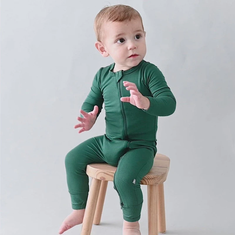 2022 Baby Romper Bamboo Fiber Baby Boy Girl Clothes Newborn Zipper Footies Jumpsuit Solid Long-Sleeve Baby Clothing 0-24M