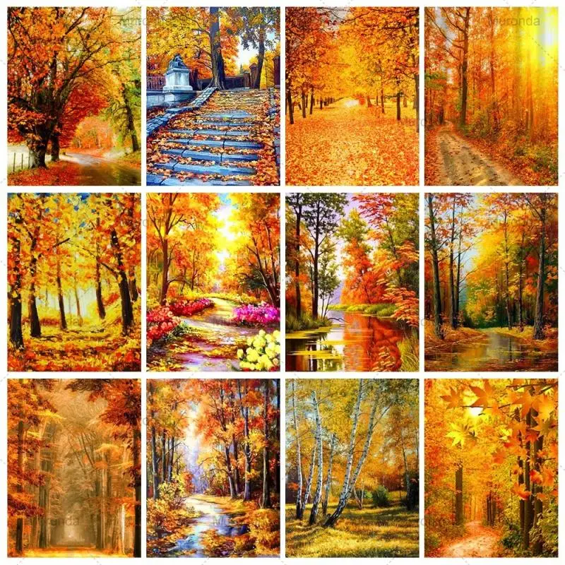 

Full Drill Diamond Painting Autumn Forest Path Scenery Picture Of Rhinestones Cross Stitch Diamond Embroidery Landscape Wall Art