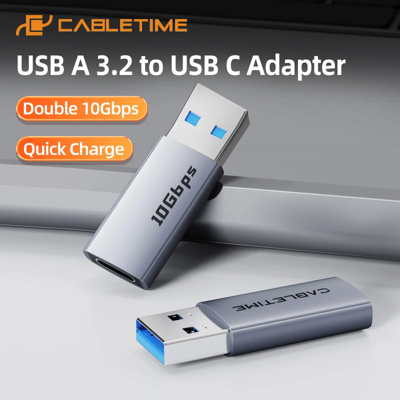 Фото Адаптер CABLETIME USB A 3.2 Gen 2 — USB C, двойной адаптер 10 Гбит/с, 3A, быстрая зарядка, USB A — USB C для ноутбука HUAWEI XIAOMI №1