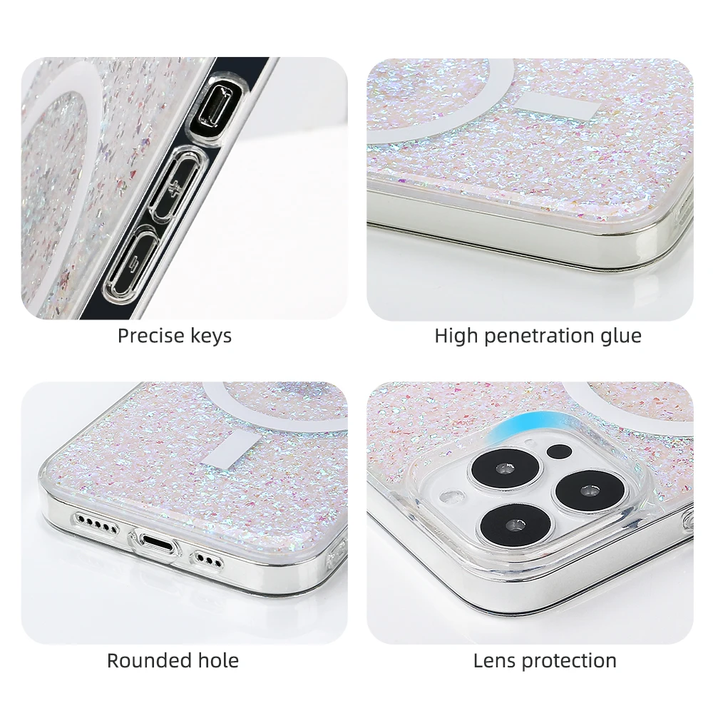 3D Glitter Women Case For iPhone 14 Plus 13 12 Pro Max Bling Rhinestone Magnetic Cover For Magsafe Charger Accessories