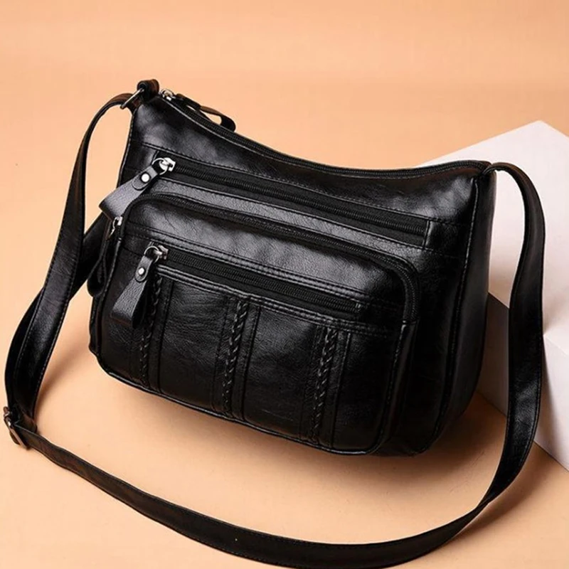 

New Casual Female Bag Soft PU Leather Shoulder High-quality Multi-pocket Shoulder Bag Solid Color Ladies Crossbody Bag