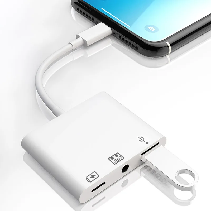 

Адаптер для камеры USB 3,0 3 в 1 с подсветкой и разъемом для наушников 3,5 мм, звуковая карта для iPhone, iPad, клавиатуры, мыши, передачи данных