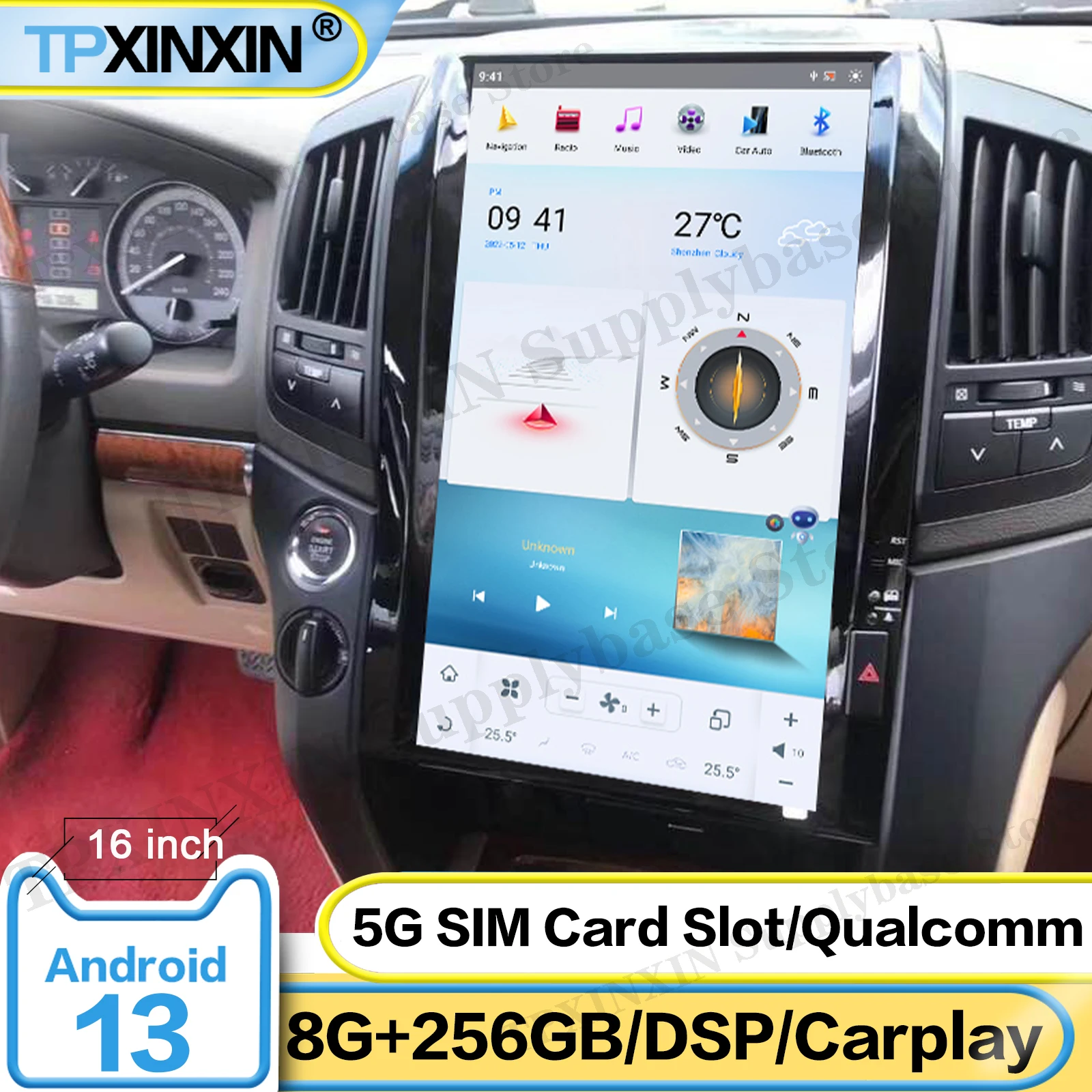 

16-дюймовый экран Тесла, Android 11, радио, стереоприемник для Toyota Land Cruiser 200 LC200 2008 2009 2010 2011 2012 2013 2014 2015