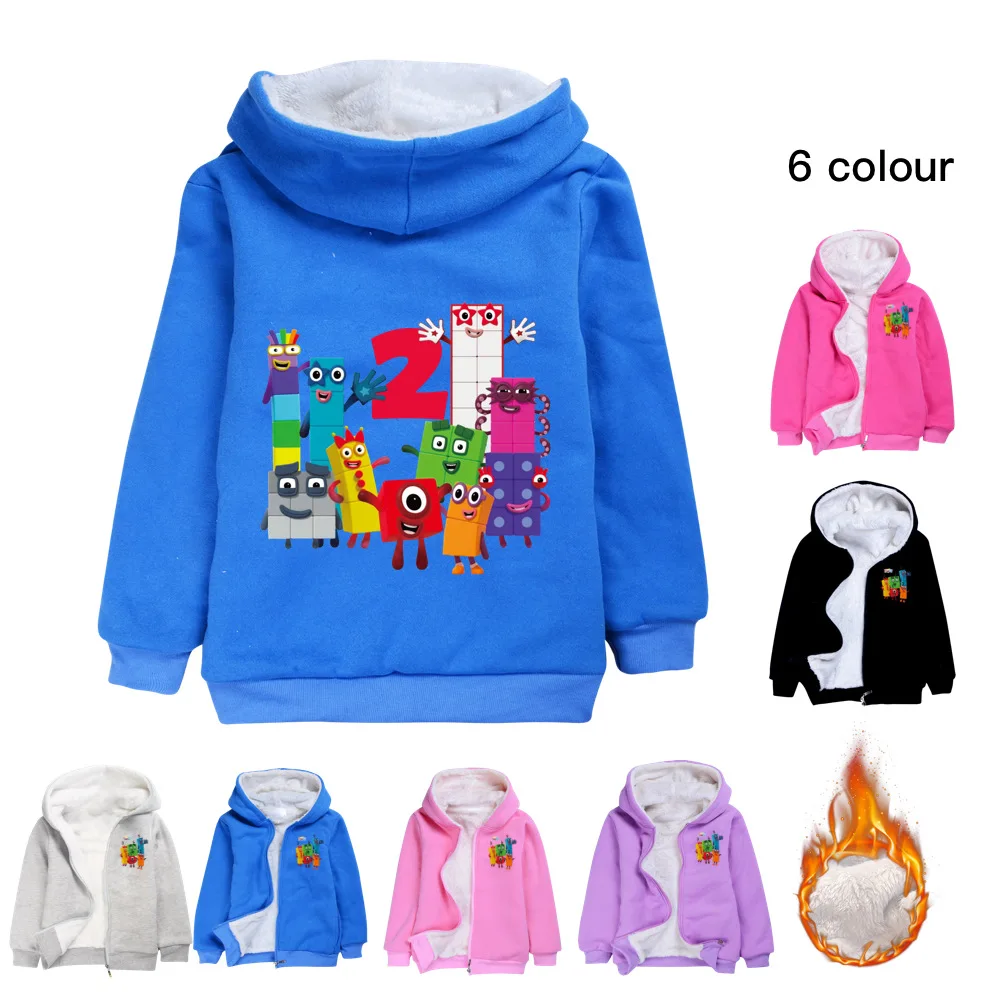 

Children's Warm Thick Velvet Hoody Jacket Number Blocks Clothes Boys Clothes Baby Girls Zipper Jackets Kids Coat
