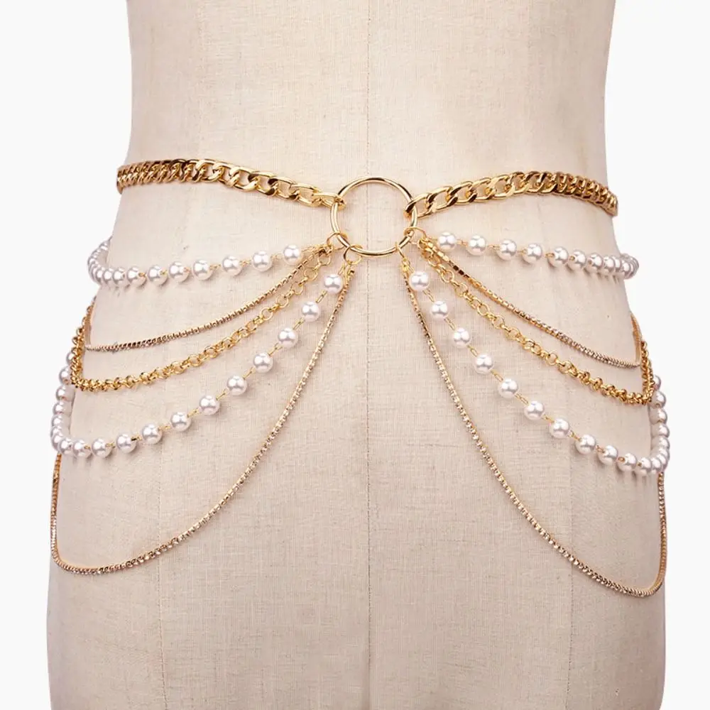 Модная поясная цепочка со стразами винтажный готический пояс с жемчугом