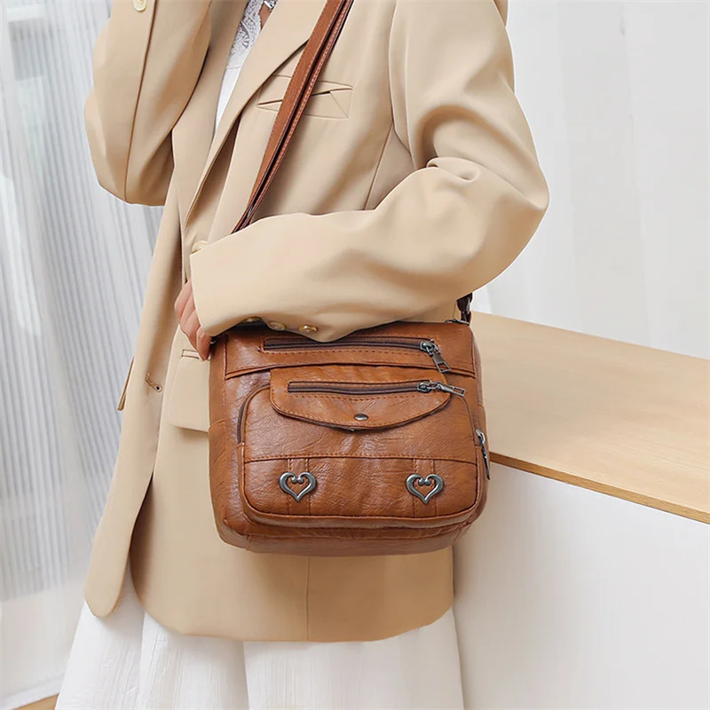

Female Retro Shoulder Bag Crossbody Bag Soft PU Leather Messenger Luxury Cross Body Bag Large Capacity Leisure Women Fashion