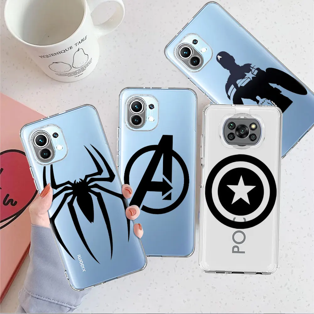 

Marvel Iron Man Spiderman Clear Case For Xiaomi Mi Poco X3 NFC M3 Pro F3 F1 11 Lite 12 Note 10 11T 9T Transparent Phone Cover
