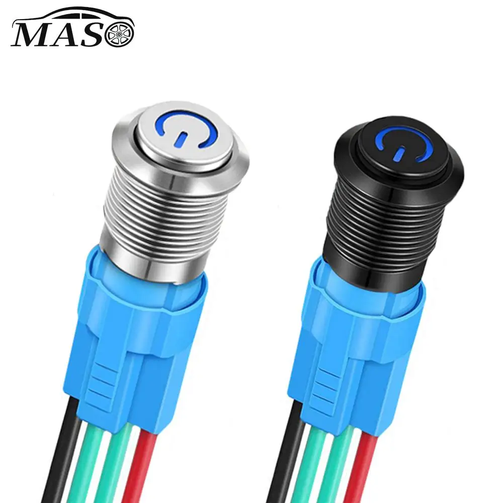 Купи On Off 12mm Power Latching Push Button Switch Metal Waterproof Momentary LED Light 12V Car Engine Power Switch за 133 рублей в магазине AliExpress