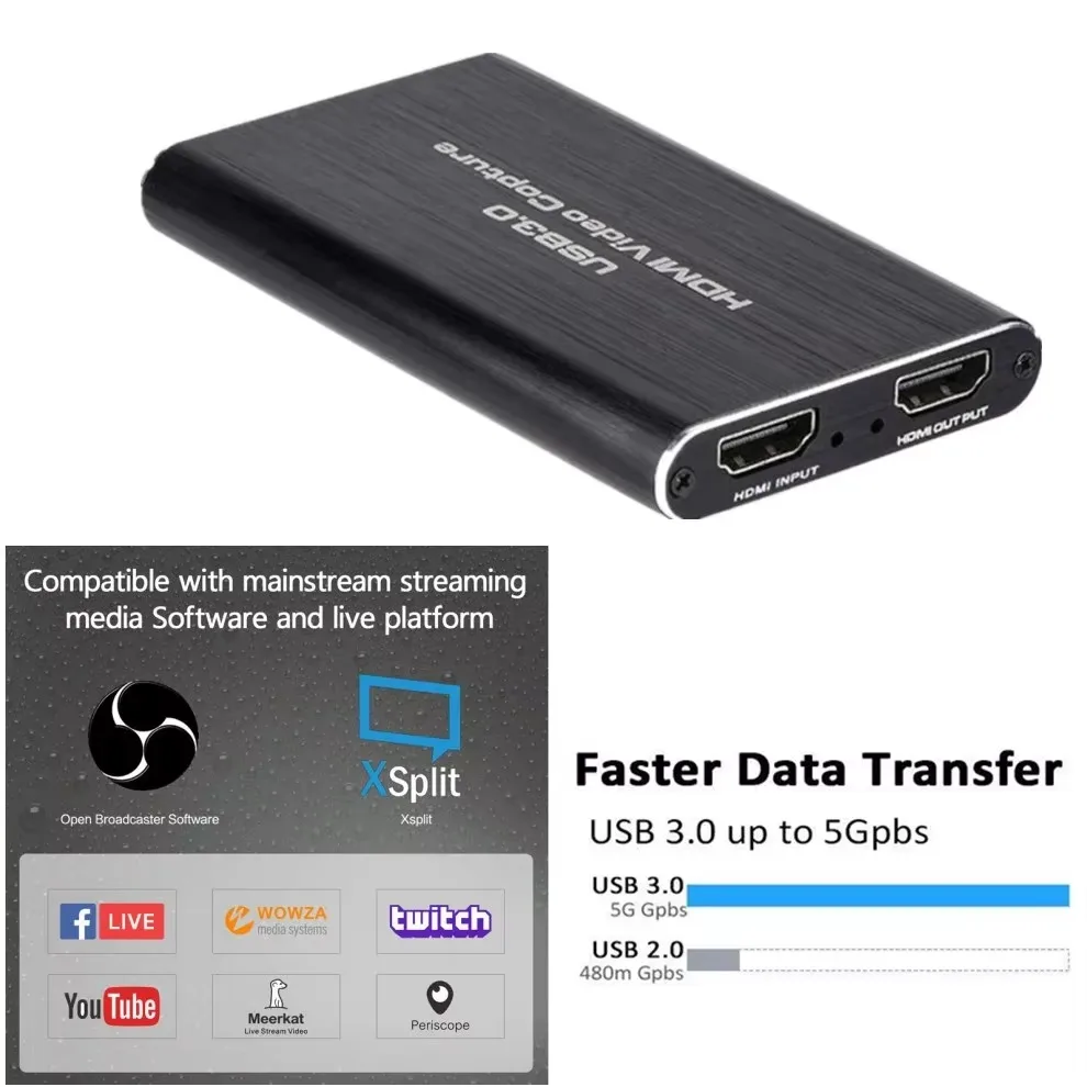 4K USB HDMI-совместимая карта видеозахвата 1080P 60 Гц для записи игр коробка потоковой
