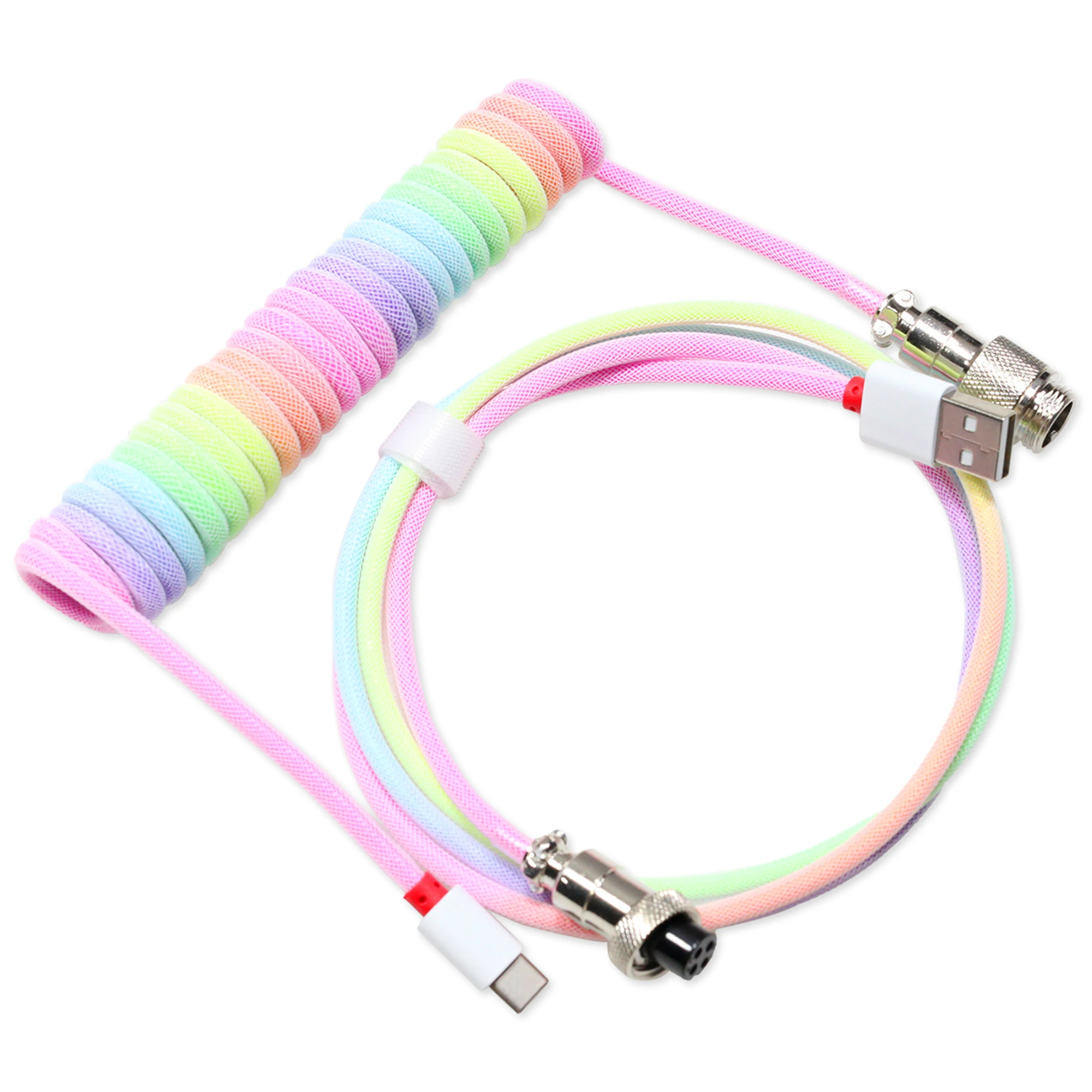 LOOP Aviator Connector Cable USB A to type C Aviation GX12 For Mechanical Keyboard Handmade Nylon White Rainbow Black Type C