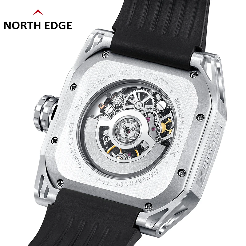 Дешево NORTH EDGE новые механические часы для деловых мужчин ST2551 автоматические часы Роскошные скелетоны из нержавеющей стали 10 бар водонепроницаемые...