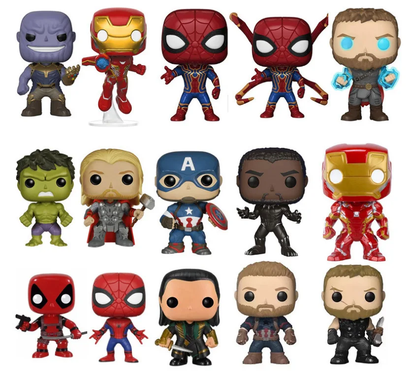 

10CM Marvel Avengers Anime Doll Spider-Man Captain America Iron Man Thor Thanos PVC Removable Doll Children's Toy Gift