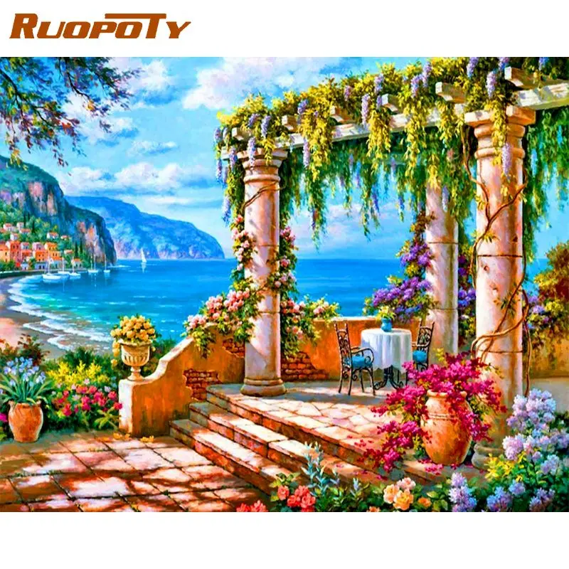 

RUOPOTY 60x75cm Diy Painting By Numbers With Frame Landscape Acrylic Paint Kit Decoration Digital Painting For Home Decor