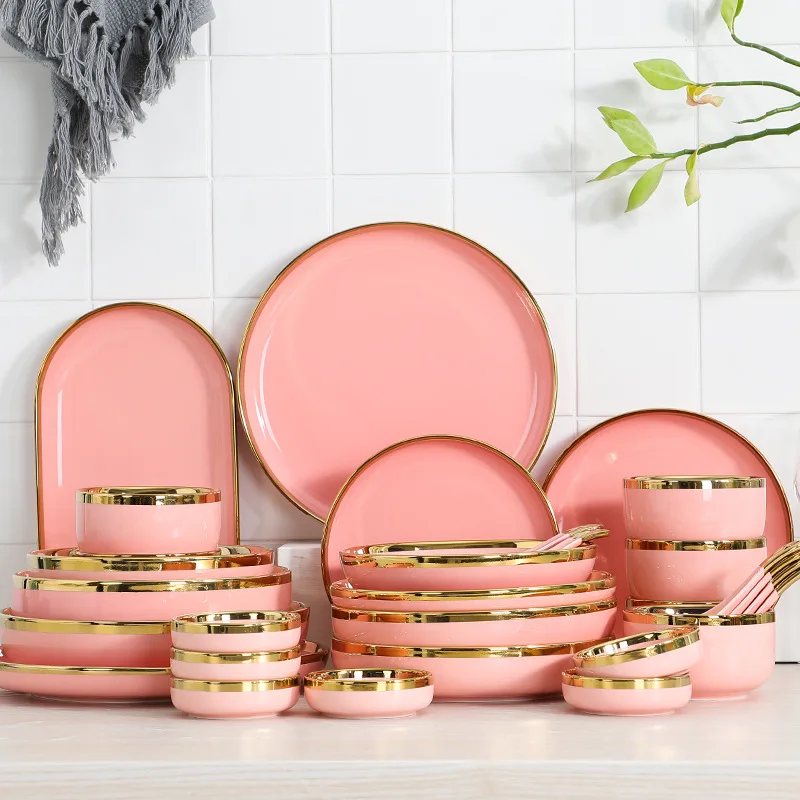 

Nordic girl ceramic powder factory, bowl, soup, plate, soup, Western steak
