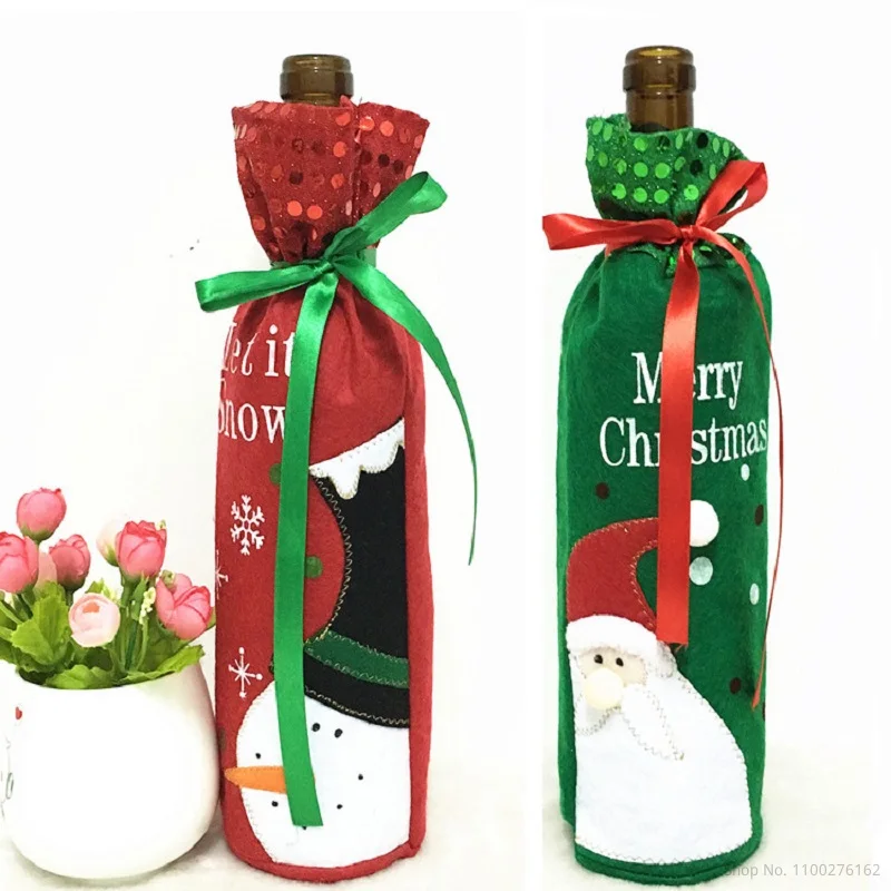 

Newest Non-woven Fabrics Wine Bottle Bag Non-woven Santa Claus Snowman Christmas Gifts Decorations for Home