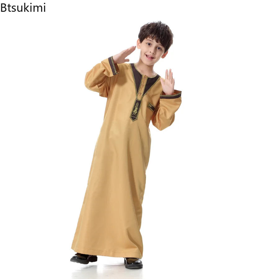 Abaya Dubai Long Robe Boys Turkey Ramadan Embroidery Patchwork Jilbab Khimar Muslim Clothes Kaftan Moroccan Islam Hijab Abayas