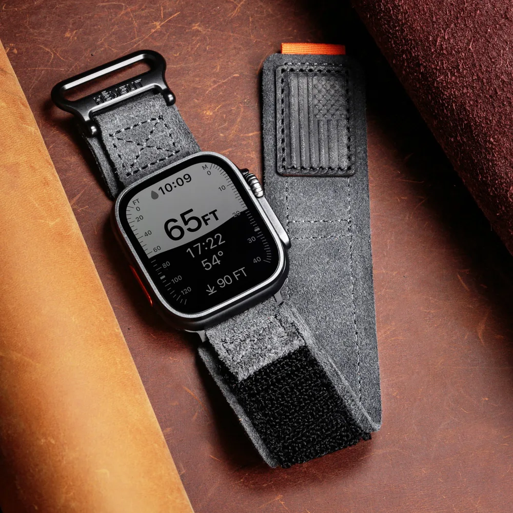 Фото Ремешок для Apple Watch Ultra 49 мм из замши и кожи, модный ретро-дизайн, совместим с Ultra 2, S10, iWatch SE 41, 42, 44, 46 мм №1