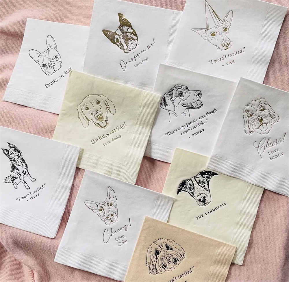 Коктейльные салфетки для собак на заказ свадебные питомцев напитков из золотой