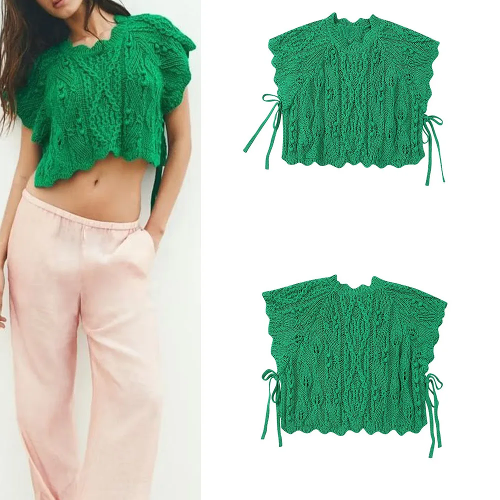 

Новая женская одежда, яркий повседневный элегантный милый пикантный вязаный свитер Ruili с круглым вырезом и короткими рукавами, свитер