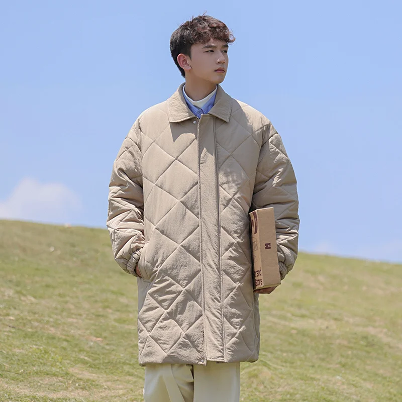 Winter Thick Long Coat Men Warm Fashion Oversized Down Jacket Men Korean Loose Thicke Plaid Coat Mens Parker Overcoat M-2XL