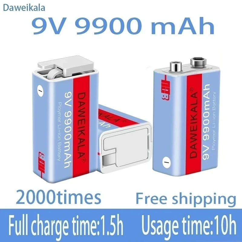 

New 9V 9900mAh li-ion Rechargeable battery Micro USB Batteries 9 v lithium for Multimeter Microphone Toy Remote Control KTV use