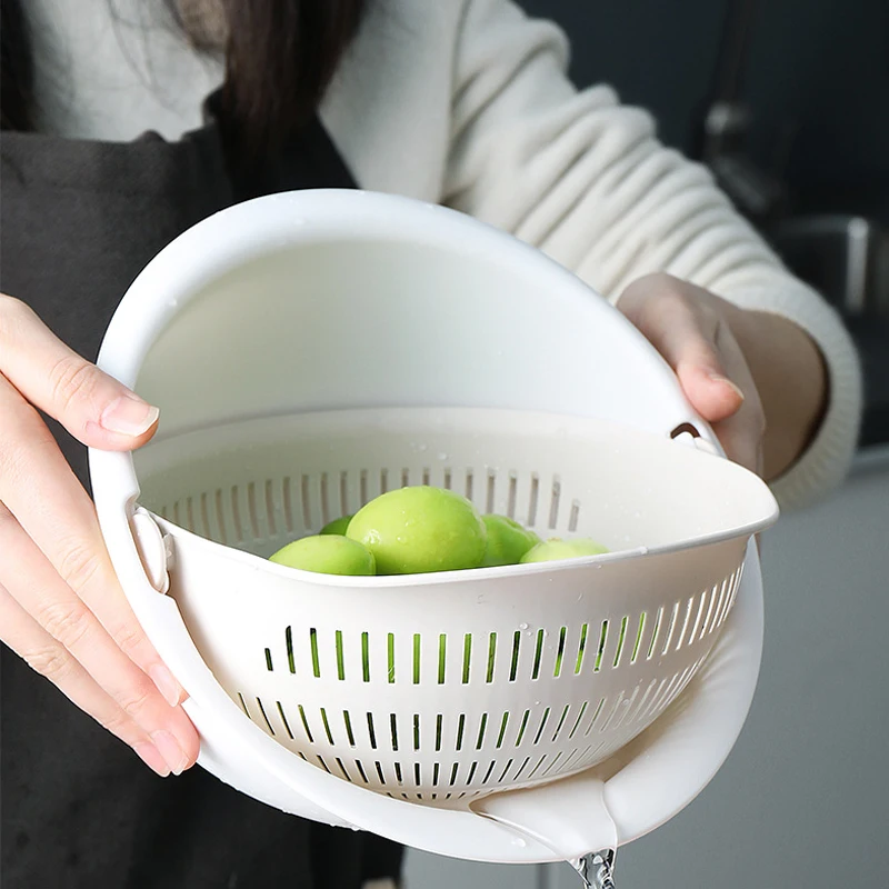 Кухонный поднос для фруктов, съемная двухслойная сливная корзина для ...